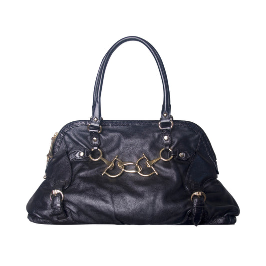 Gucci Horsebit Gold Hardware Black Leather Handbag
