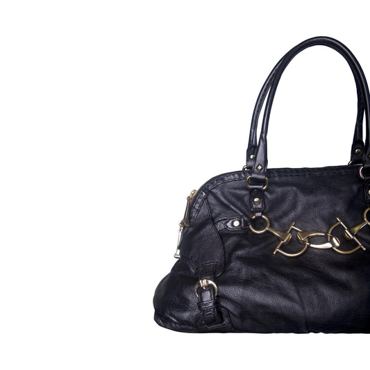 Gucci Horsebit Gold Hardware Black Leather Handbag