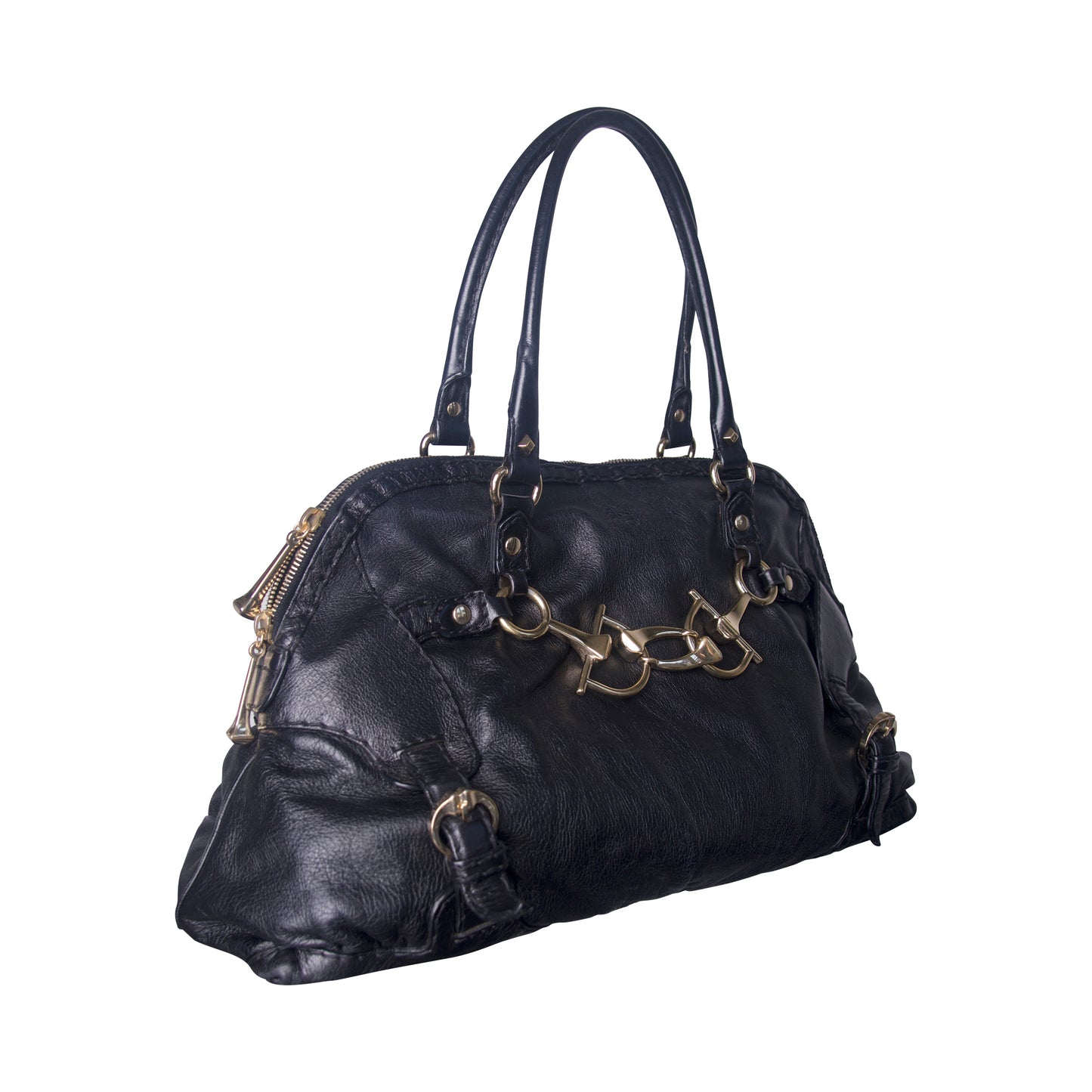Gucci Horsebit Gold Hardware Black Leather Handbag SC: 5782