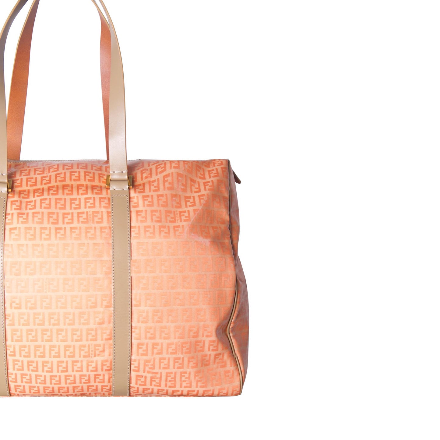 2000's Fendi FF Zucchino Logo Patent Coral Boston Bag
