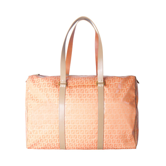 2000's Fendi FF Zucchino Logo Patent Coral Boston Bag