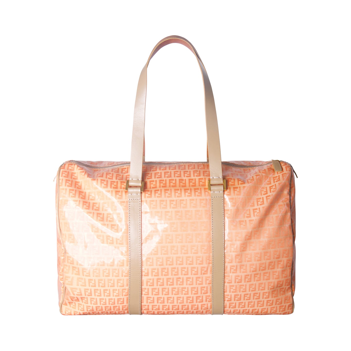 2000's Fendi FF Zucchino Logo Patent Coral Boston Bag