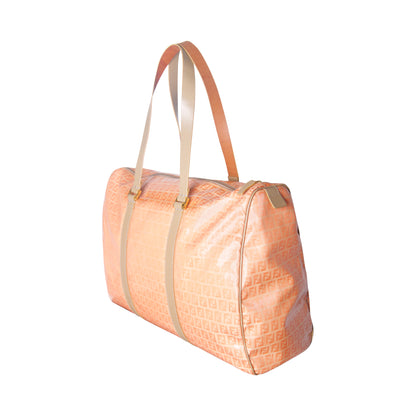 2000's Fendi FF Zucchino Logo Patent Coral Boston Bag