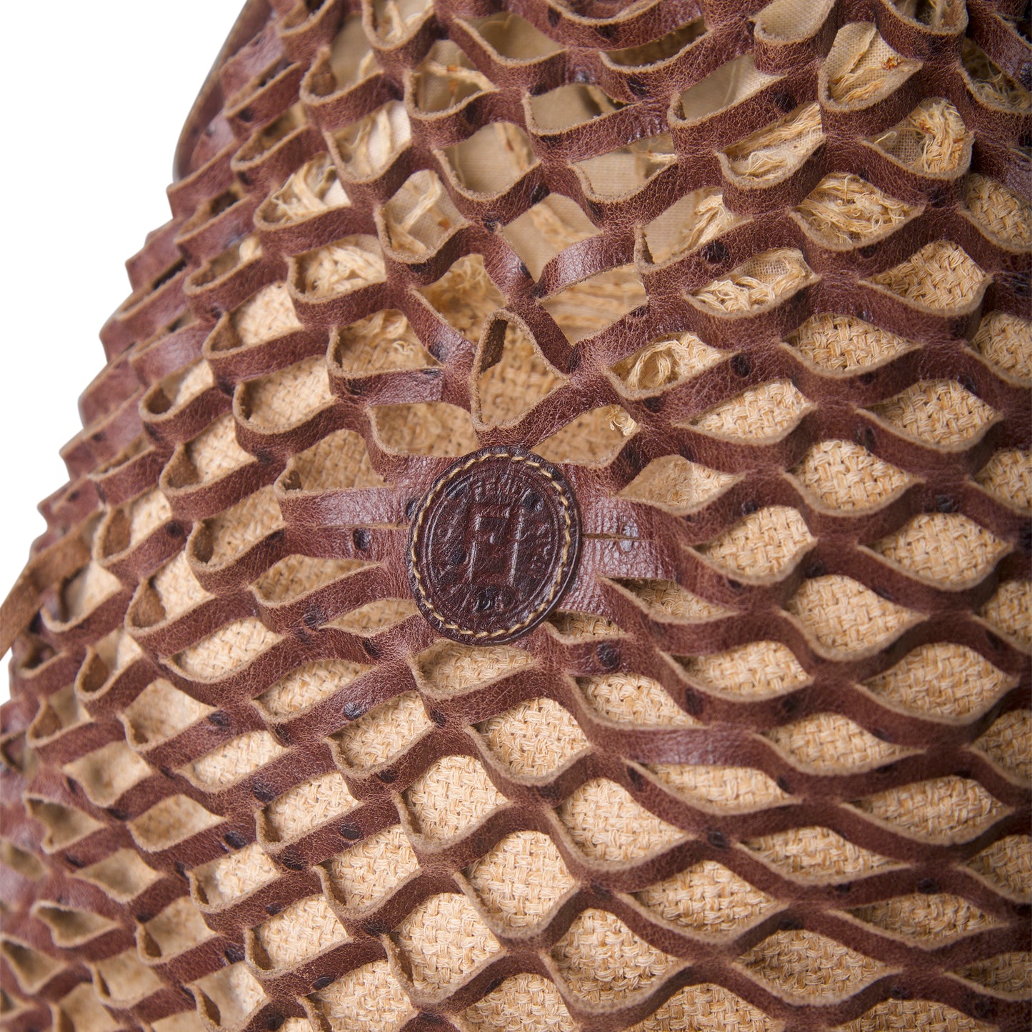 1990's Fendi Leather Fishnet Woven Flax Beach Bag