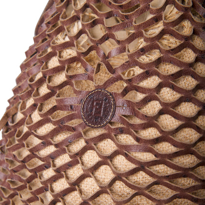 1990's Fendi Leather Fishnet Woven Flax Beach Bag
