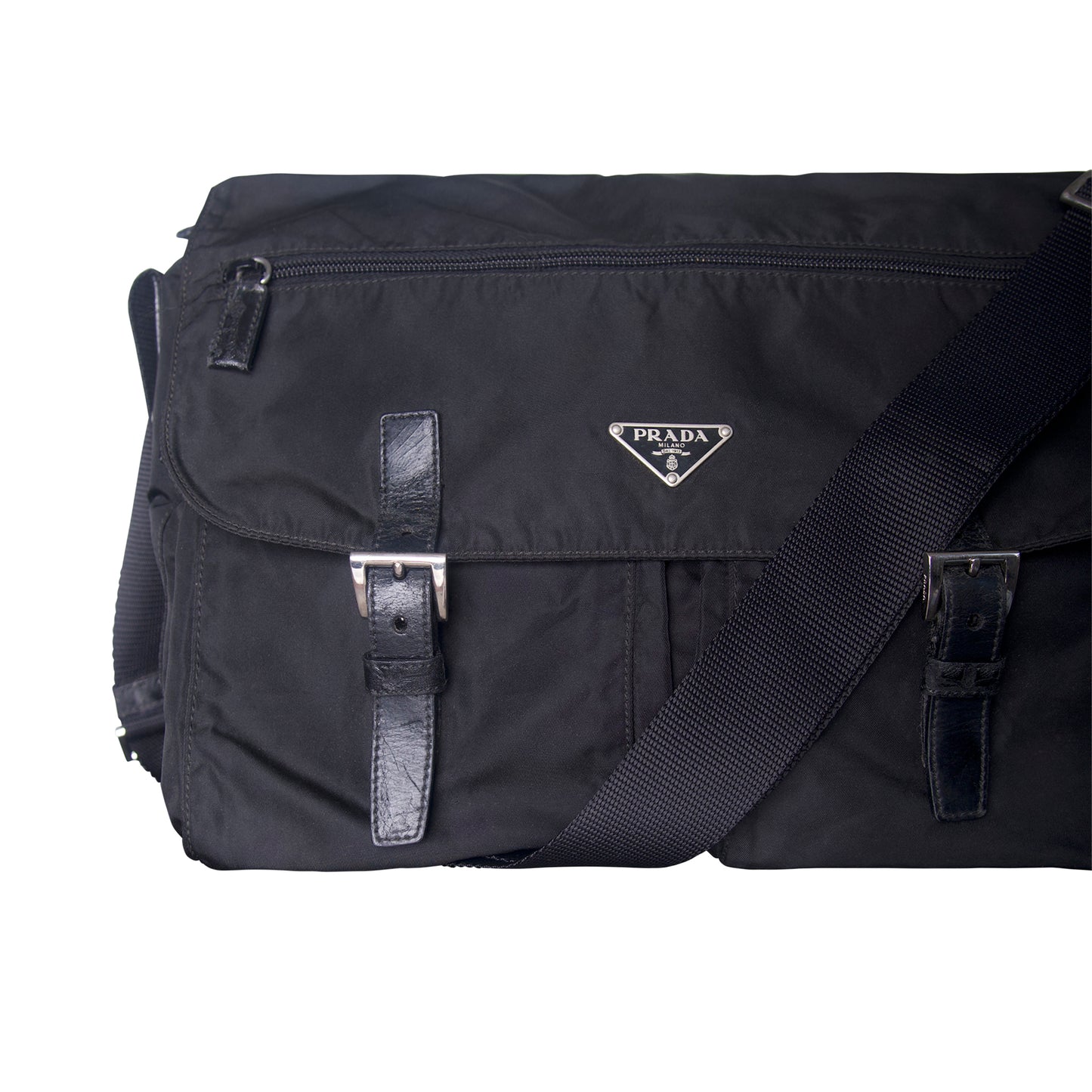 Prada Tessuto Nylon Black Buckled Crossbody Messenger Bag