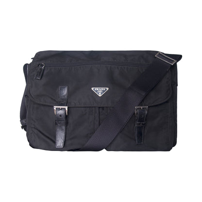 Prada Tessuto Nylon Black Buckled Crossbody Messenger Bag