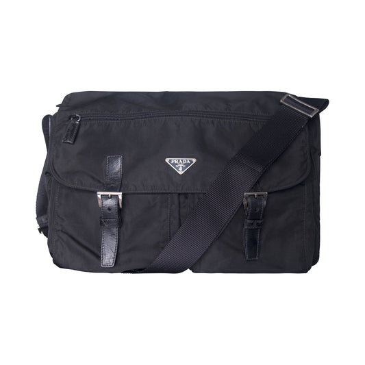 Prada Tessuto Nylon Black Buckled Crossbody Messenger Bag