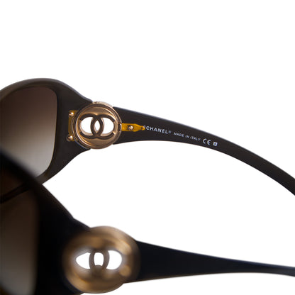 2007 Chanel 6023 Gold Embelem Oversized Brown Frame Sunglasses