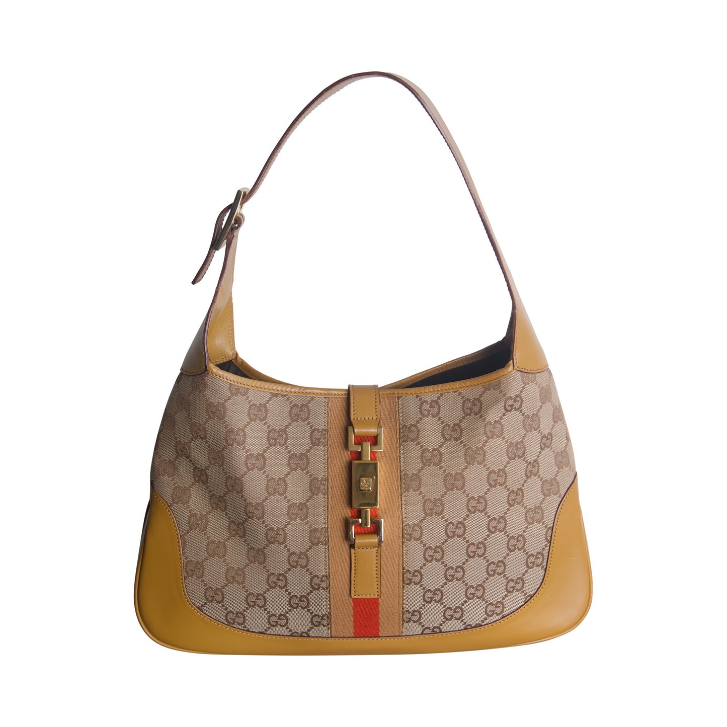 2000 Gucci Monogram Canvas Tan Leather Jackie Bag