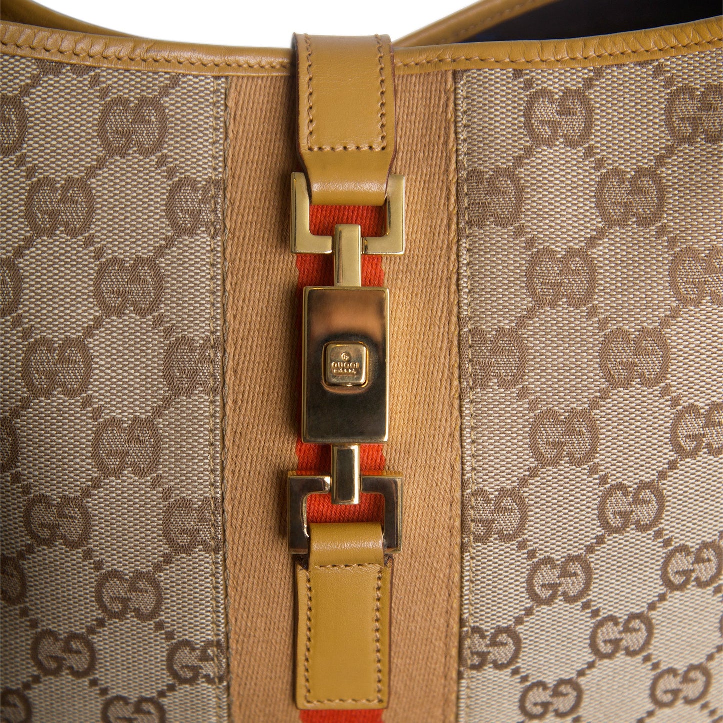 2000 Gucci Monogram Canvas Tan Leather Jackie Bag