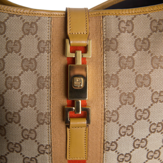 2000 Gucci Monogram Canvas Tan Leather Jackie Bag