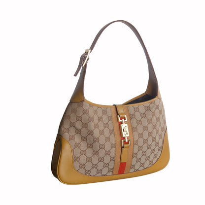 2000 Gucci Monogram Canvas Tan Leather Jackie Bag