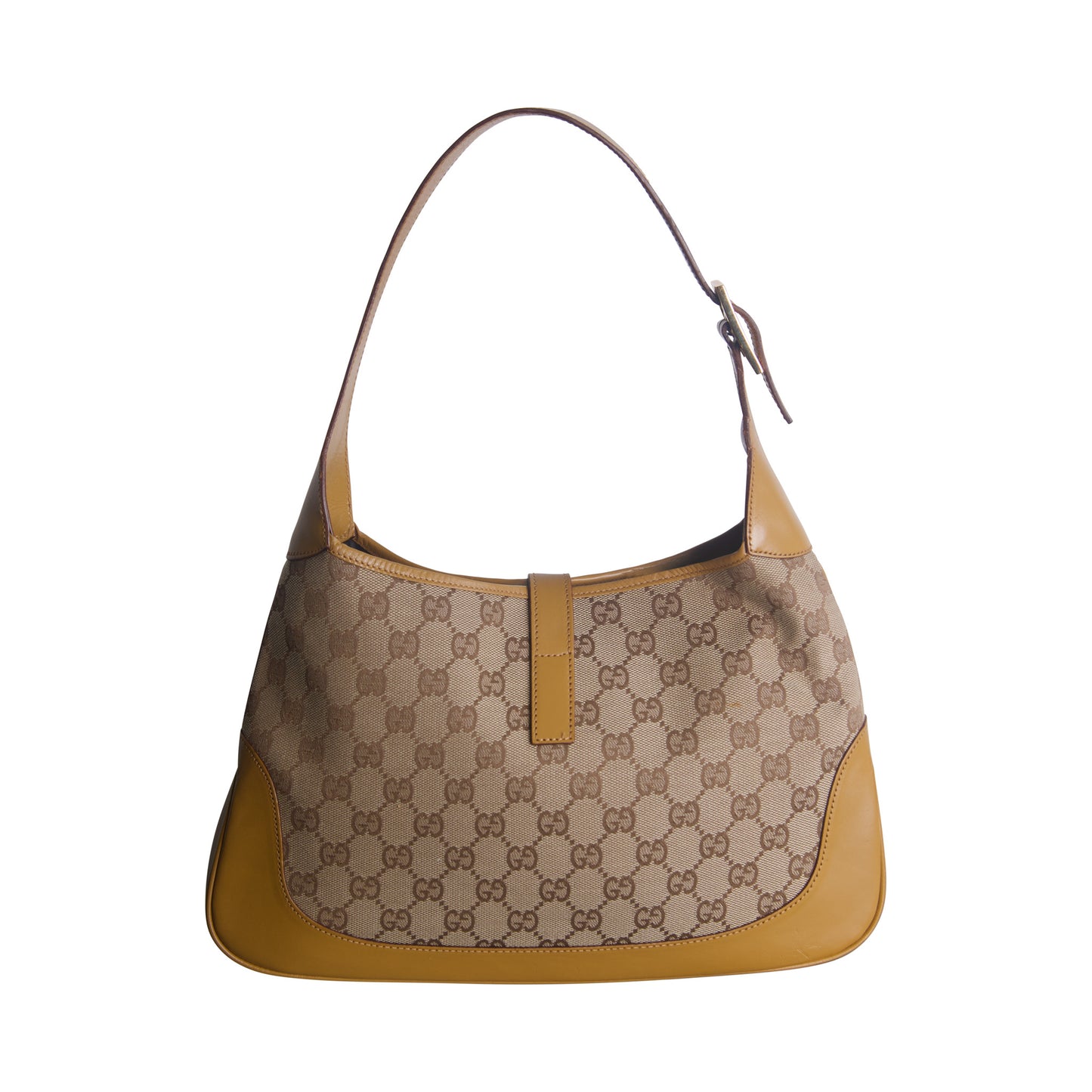 2000 Gucci Monogram Canvas Tan Leather Jackie Bag