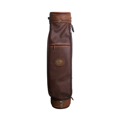 1990's Burberry Haymarket Check Patina Brown Leather Golf Bag