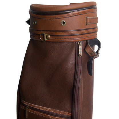 1990's Burberry Haymarket Check Patina Brown Leather Golf Bag