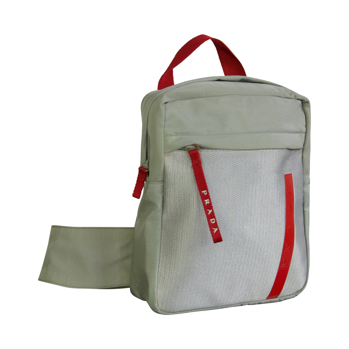 Prada Sport 1999 Linea Rossa Grey Nylon Mesh Sling Crossbody Bag