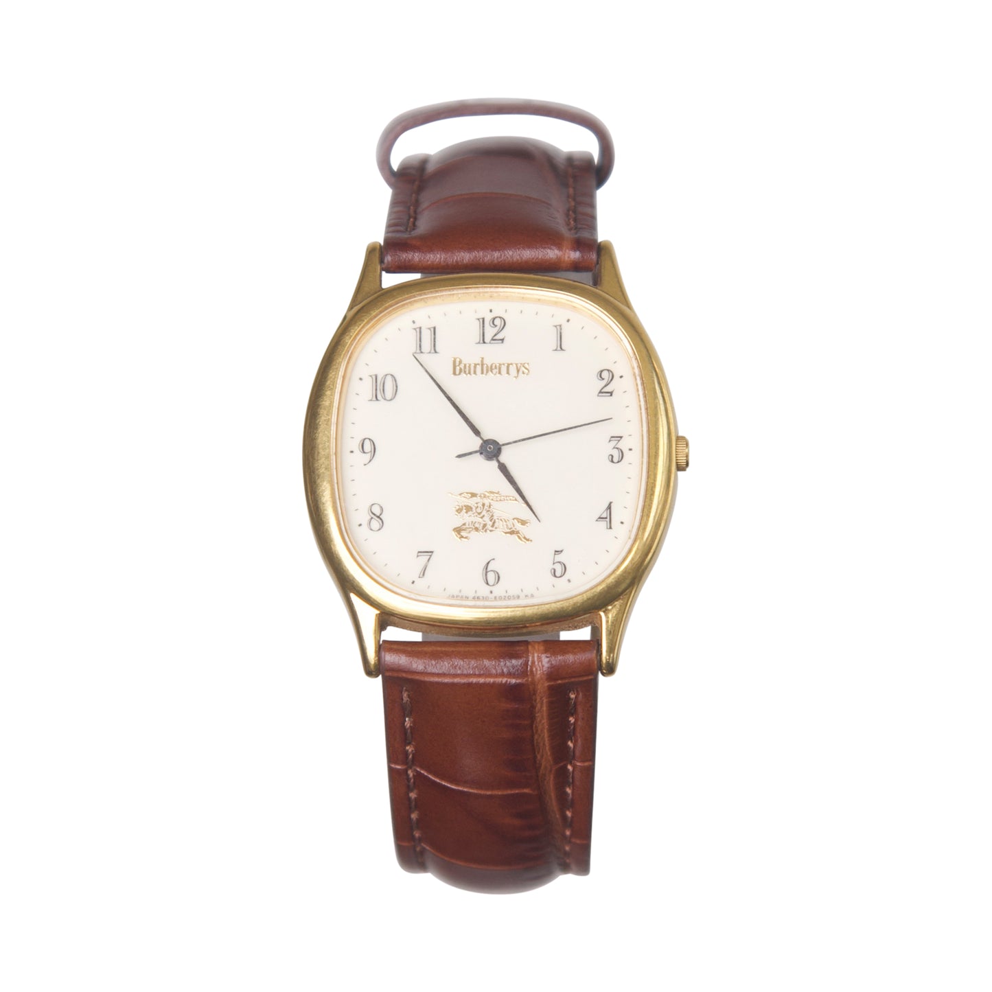 1990s Burberry Gold Steel Brown Croc Strap Watch (4631-E66084)