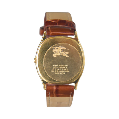 1990s Burberry Gold Steel Brown Croc Strap Watch (4631-E66084)