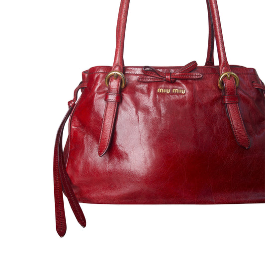 2007 Miu Miu Vitello Bow Leather Shoulder Bag