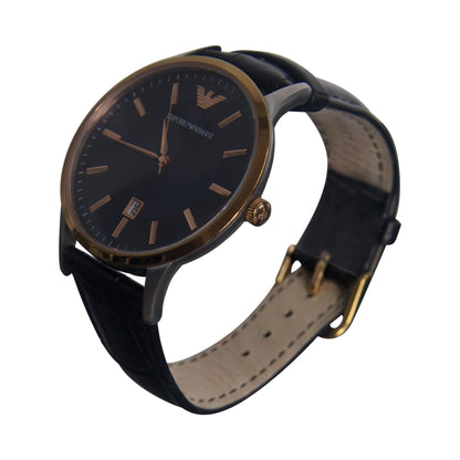 Emporio Armani Black Croc Leather Strap Watch