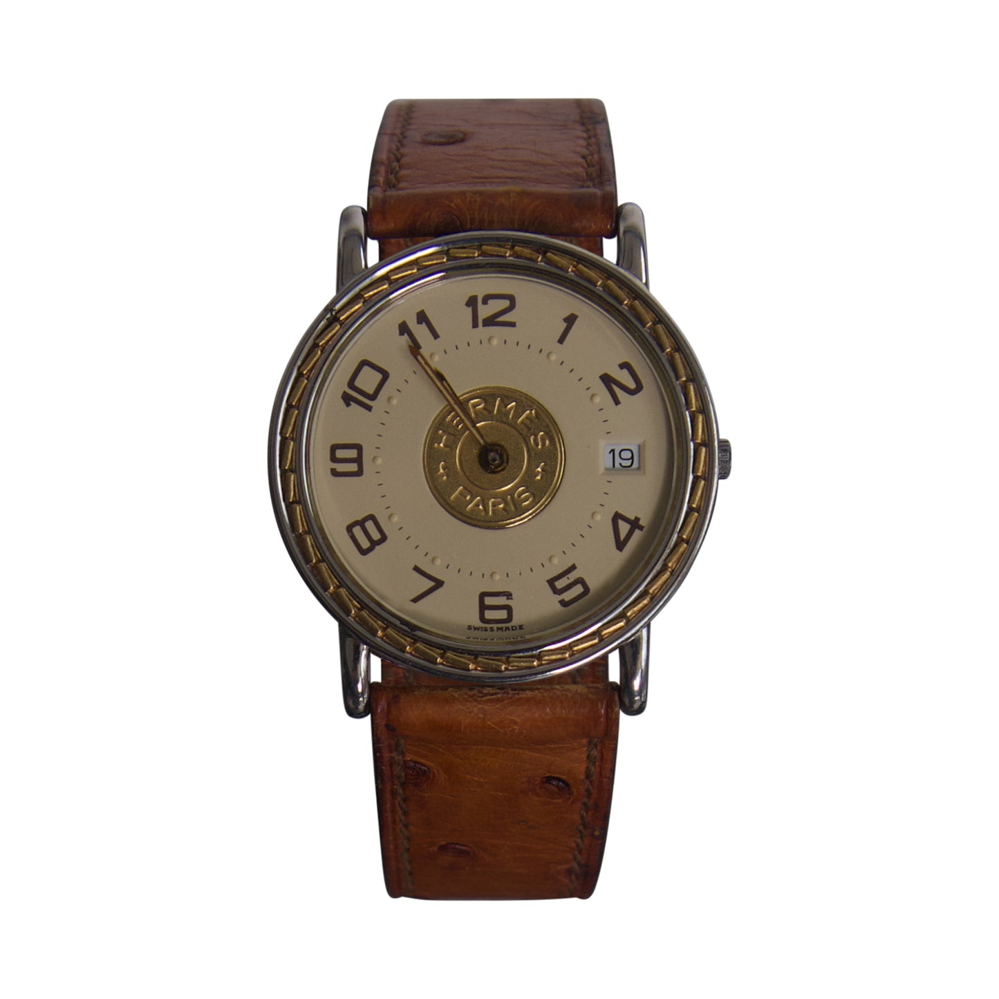 Hermes Paris Sellier 181178 Brown Leather Strap Watch