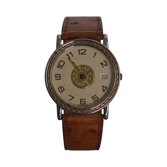 Hermes Paris Sellier 181178 Brown Leather Strap Watch