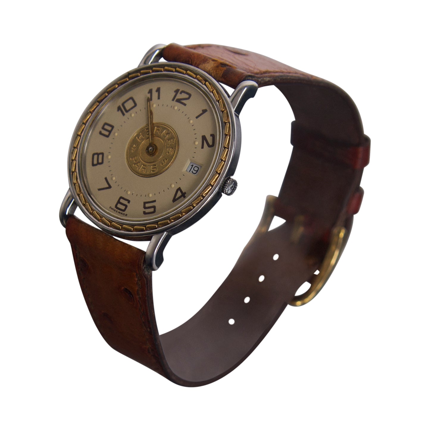 Hermes Paris Sellier 181178 Brown Leather Strap Watch