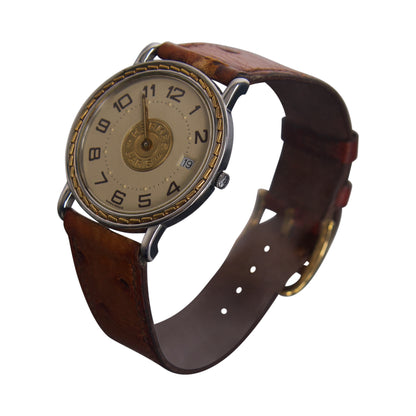 Hermes Paris Sellier 181178 Brown Leather Strap Watch