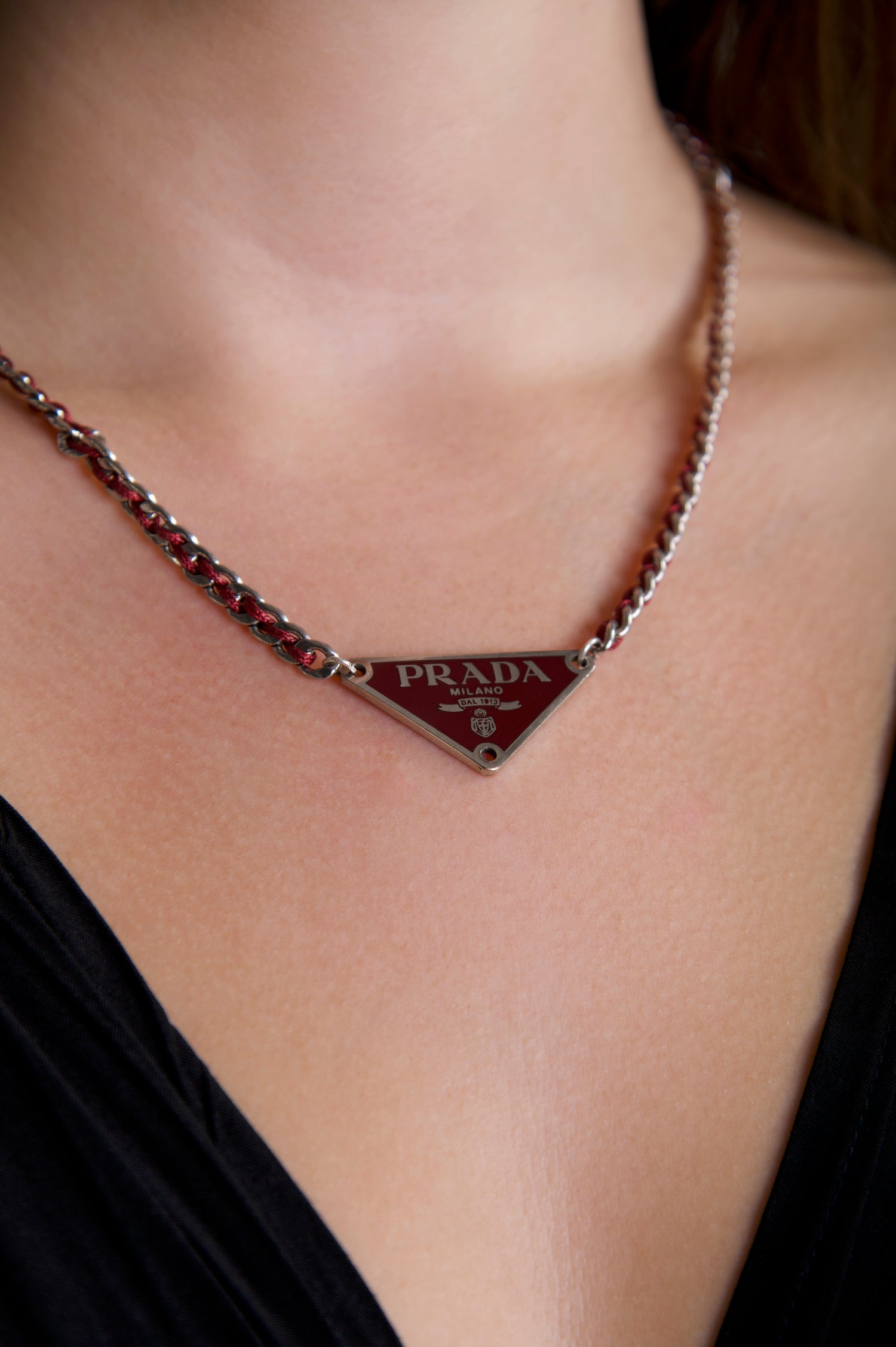 VT Rework: Prada Embellem Red Cord Woven Chain Necklace