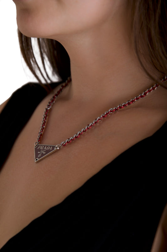 VT Rework: Prada Embellem Red Cord Woven Chain Necklace
