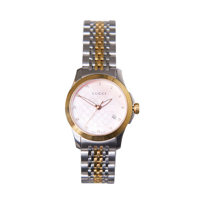 Gucci 126.5 Pink Face Gold and Stainless Steel Watch