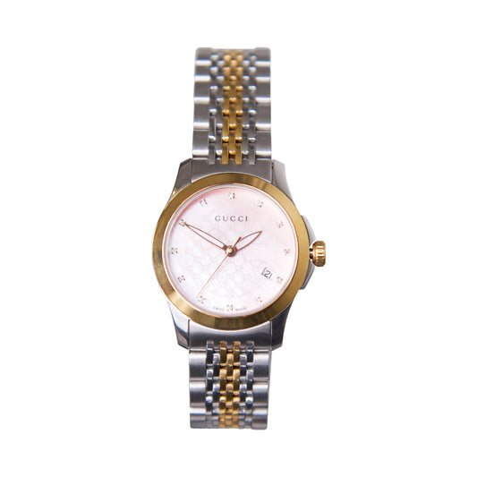 Gucci 126.5 Pink Face Gold and Stainless Steel Watch