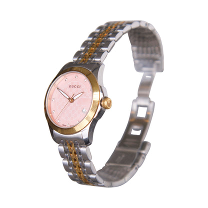 Gucci 126.5 Pink Face Gold and Stainless Steel Watch