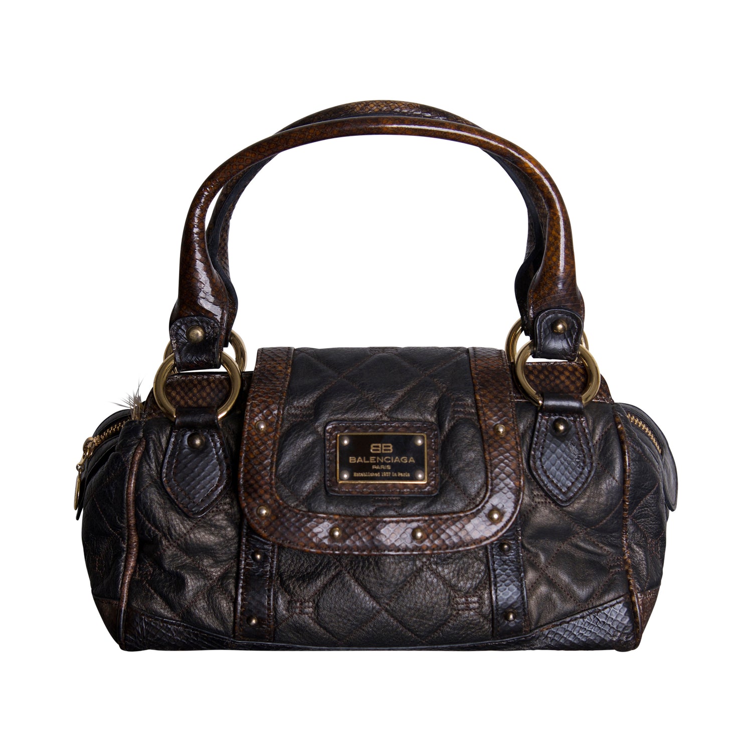Balenciaga Hardware Strap Brown Quilted Leather Handbag