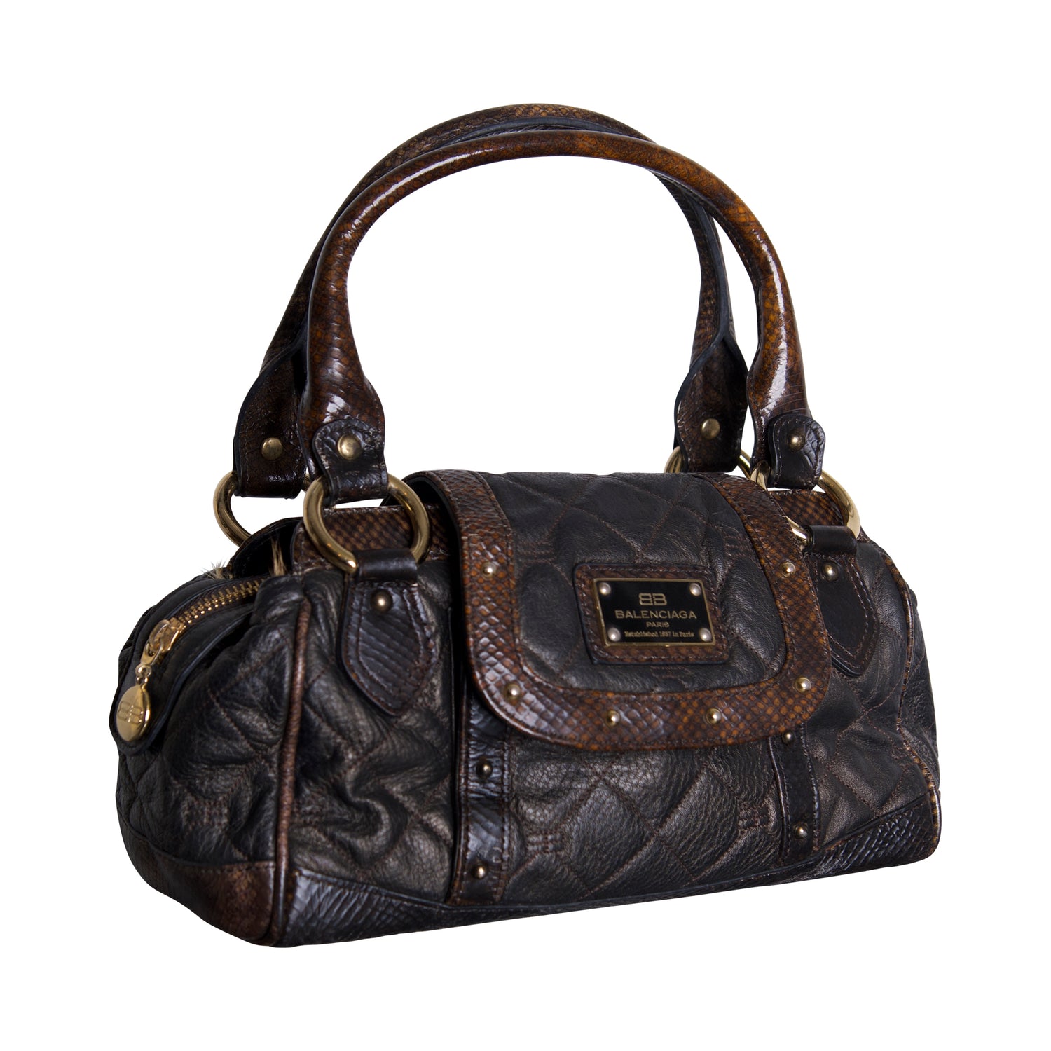 Balenciaga Hardware Strap Brown Quilted Leather Handbag