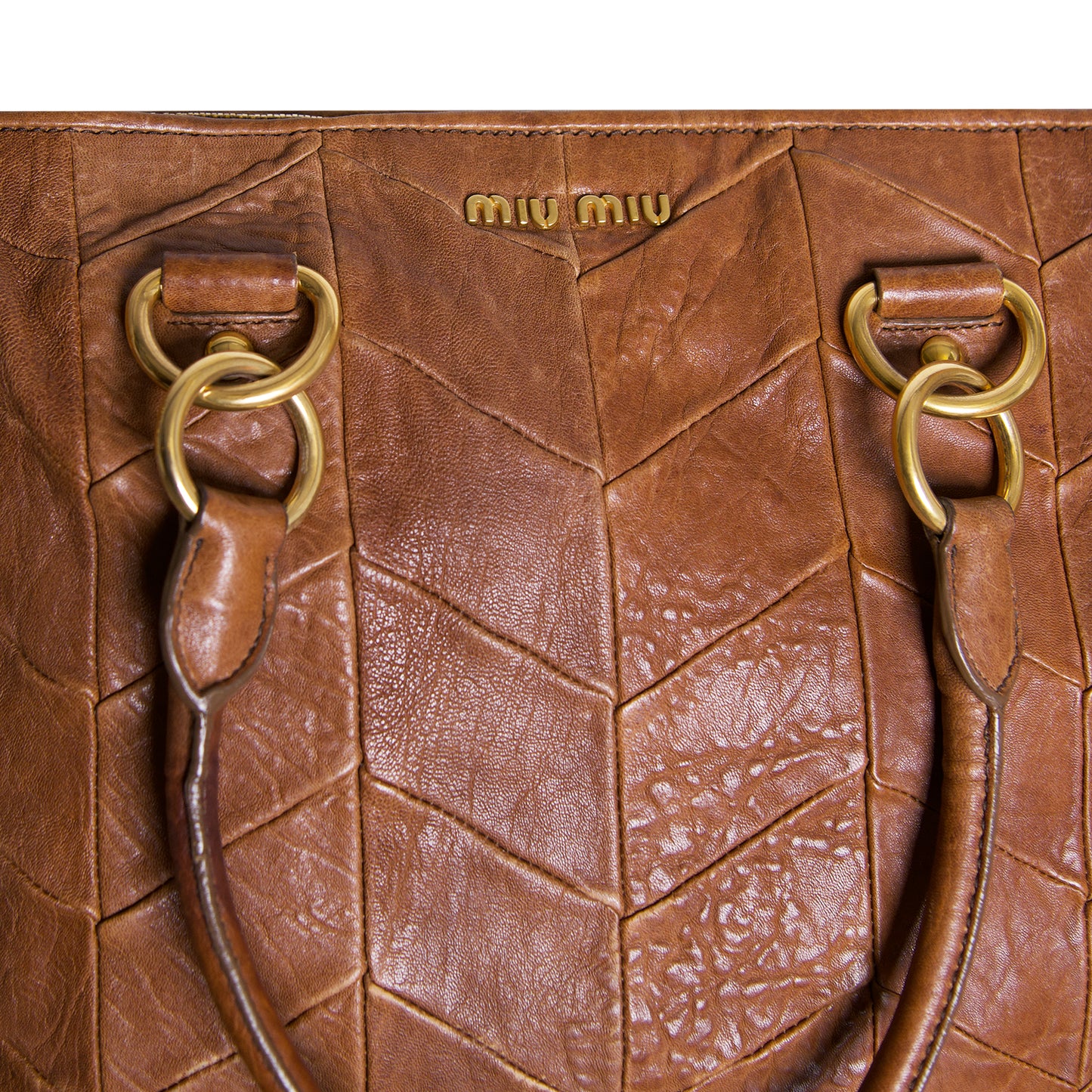 Miu Miu Tan Chevrom Leather Grommet Tote Bag