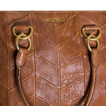 Miu Miu Tan Chevrom Leather Grommet Tote Bag