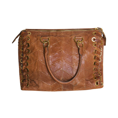 Miu Miu Tan Chevrom Leather Grommet Tote Bag