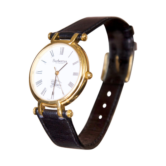 Burberry Gold Plated Leather Strap Watch 3200