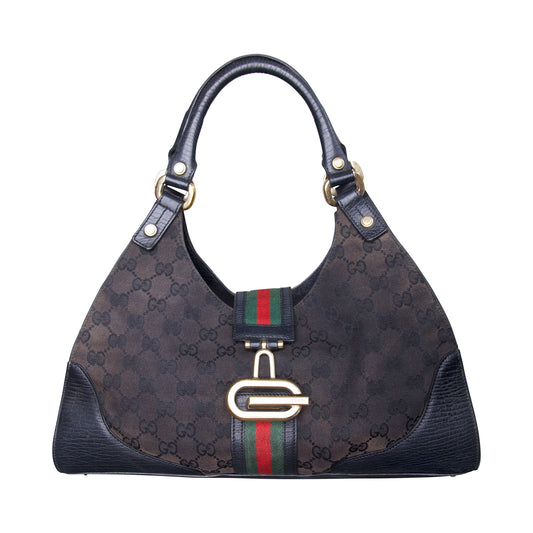 Gucci Jackie Monogram Handbag with Leather Trim