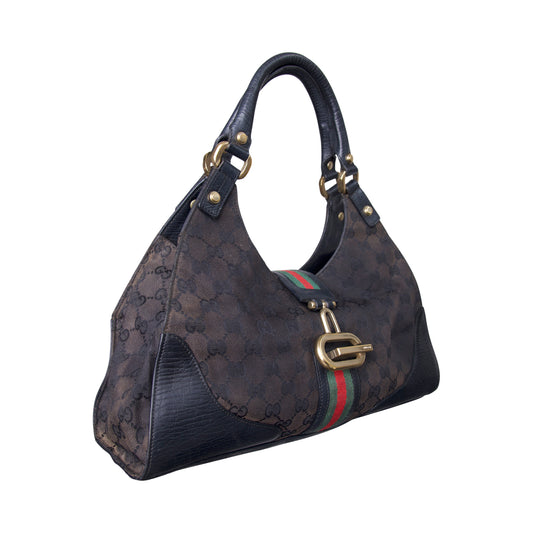 Gucci Jackie Monogram Handbag with Leather Trim