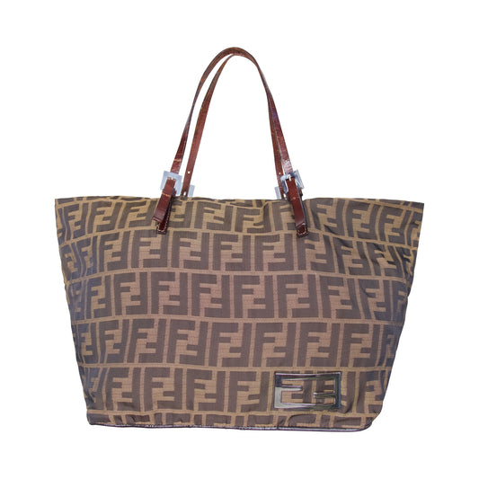 Fendi Zucca Monogram Canvas Leather Handle Tote Bag