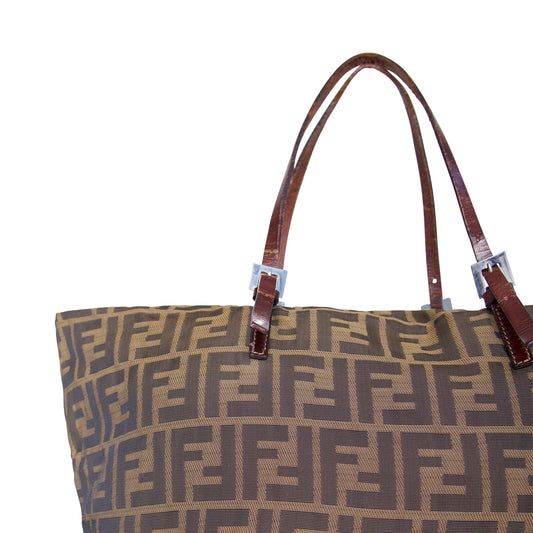 Fendi Zucca Monogram Canvas Leather Handle Tote Bag