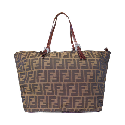 Fendi Zucca Monogram Canvas Leather Handle Tote Bag