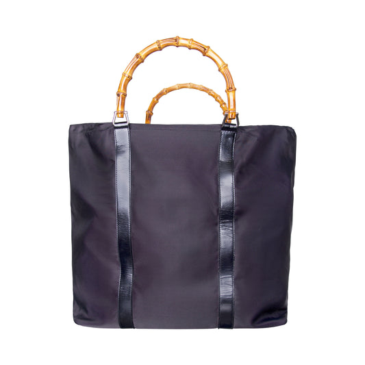 Gucci Black Nylon Bamboo Top Handle Tote Bag