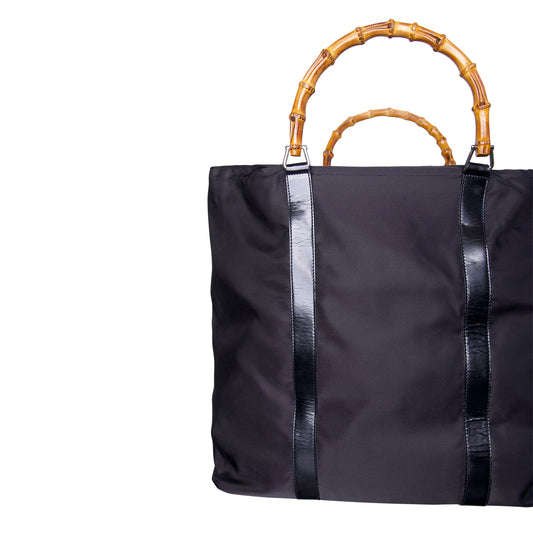 Gucci Black Nylon Bamboo Top Handle Tote Bag
