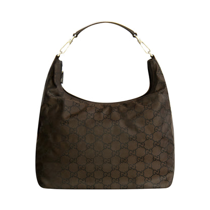 Gucci Black XL GG Supreme Nylon Leather Shoulder Bag