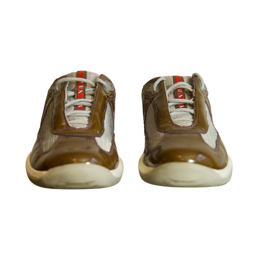 2010 Prada Cups Brown Patent Leather Trainers