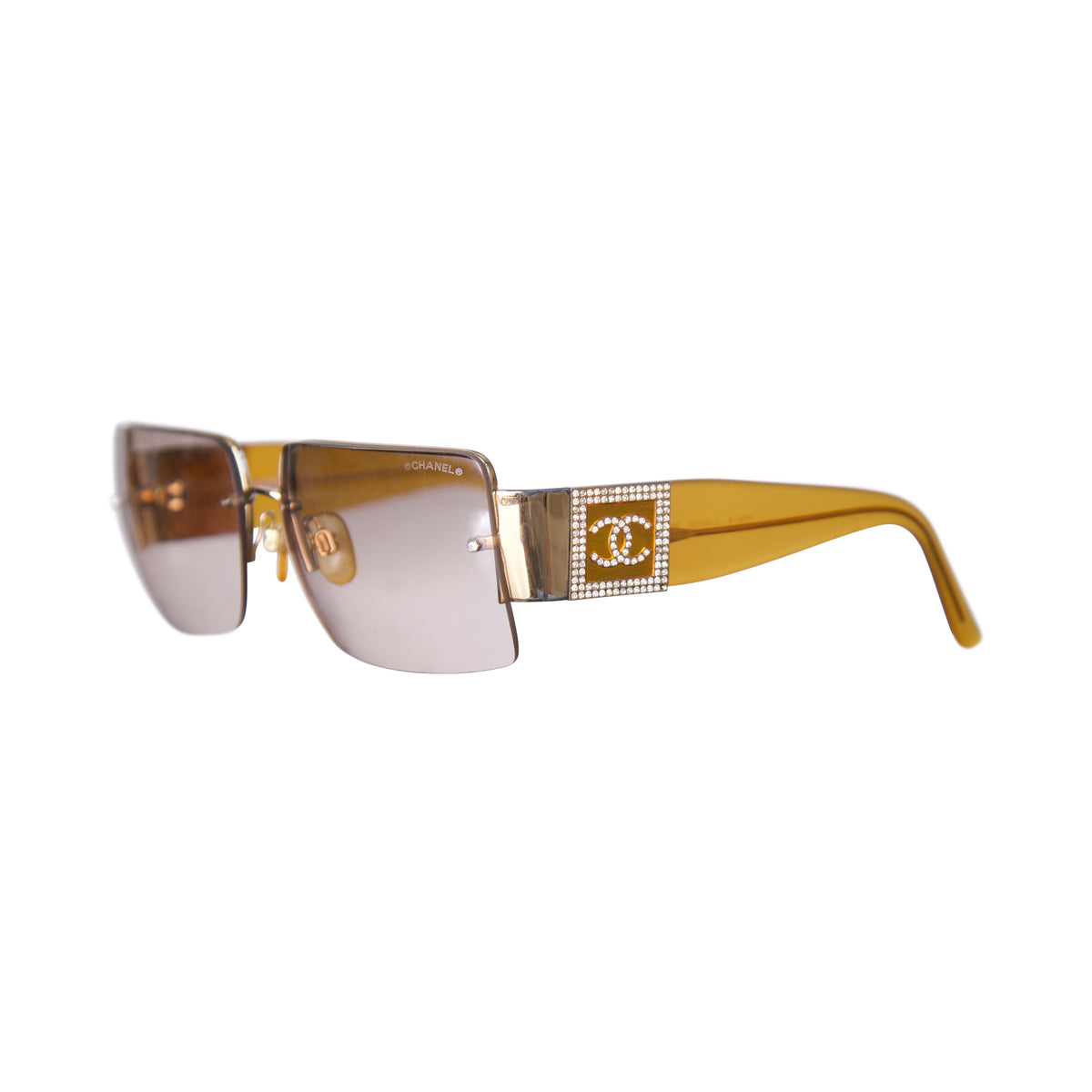 Chanel Crystal Coco CC Logo Sunglasses Vintage Amber Orange Gold Y2K 4095-B Case coco chanel sunglasses women used brown round big y2k  main image 2